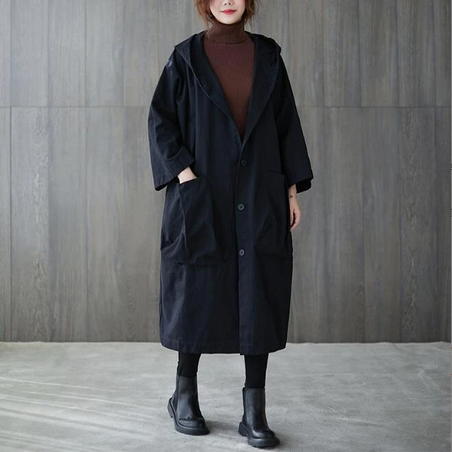 New Ladies Women Thin hooded long windbreaker Trench Hooded Coat Overcoat Jacket - Image 3 of 4