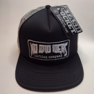 No Bad Ideas Clothing Company Black Mesh Flat Bill Snapback Has Stash Pocket New