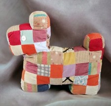 Vtg Patchwork Crazy Quilt Dog Plush Stuffed Animal child's Kids Hand Sewn Pieced