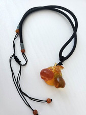Vtg Signed Art Glass Liu-Li Pate De Verre Cameo Pedant Necklace Limited Edition