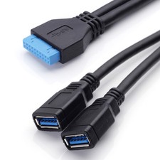 USB3.0 20 19 Pin Motherboard to 2 USB 3.0 A Female Connector Cable Adapter Cord