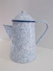 enamelware coffee pot blue splatter ware vintage unused 8"