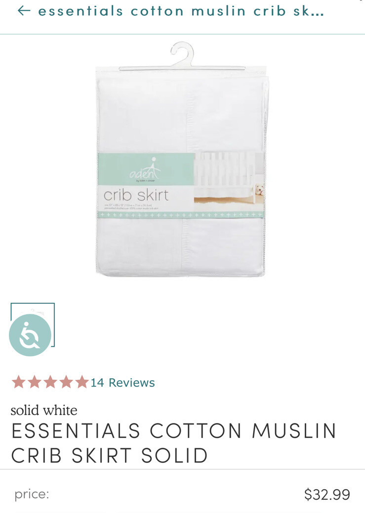 aden anais Tailored Fit White Muslin Crib Skirt Excellent Used