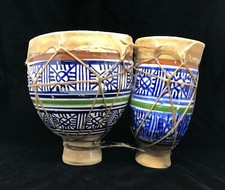 Moroccan Drum Tom-Tom Bongo Set Genuine Handmade Pottery 1 of a Kind Great Sound