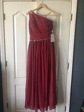 Burgundy One Shoulder Floor Length Chiffon Formal, Prom, Military Ball Dress