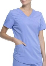Scrubstar Women Antimicrobial Premium Ultimate Mock Wrap Scrub Top Ciel Blue S