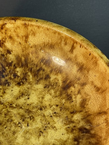 Spongeware Bowl Yellowware Primative Hairline Cracks And Crazing 2” X 6” - Picture 9 of 22