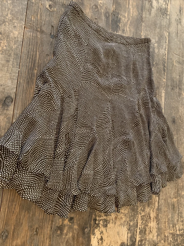 Falda de seda INC Amagansett I marrón blanco punto alfiler midi con volantes talla 10 nueva con etiquetas precio de venta sugerido por el fabricante $90 Foto 4 de 4