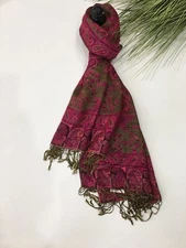 NWT  Women's Pashmina Scarf Shawl:Paisley Hot Pink,Black,Silk,Cashmere Soft