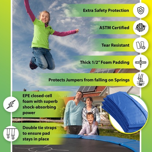 12ft Replacement Trampoline Safety Pad Surround Foam Spring Cover Padding, Blue - Picture 4 of 5