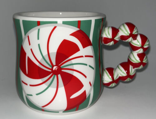 Papel Giftware Hand Painted Peppermint Candy Christmas Mug/Cup NWOB - Picture 1 of 6