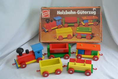 Vintage Wooden Train Set Blocks HEROS 