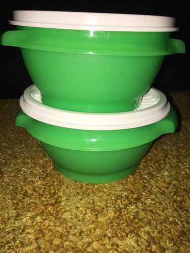 TUPPERWARE SERVALIER SERVING BOWLS SET-2 BOWL 2 SEAL 10 Oz-NEW Green White SEALs - Picture 2 of 8