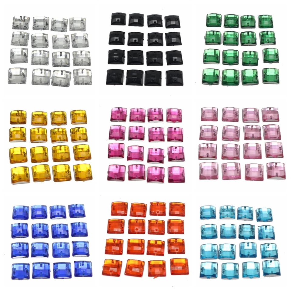 200pcs Color Acrylic Flatback Faceted Square Rhinestone Gem Sew on bead 10X10mm - Image 2 of 4