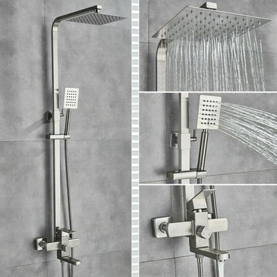 Exposed Shower Faucet System Brushed Nickel Shower Head Combo Set with Tub Spout