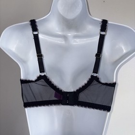 Agent Provocateur Black Sheer Mesh Underwire Bra Pink Lace Trim Bow 36D Vintage