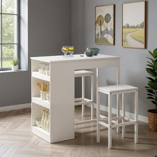 Breakfast Bar Table Set with Stools, Dining Table with Storage Shelf for Kitchen