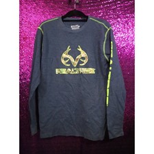 FLAWED Blue Thermal Shirt Medium Realtree Mens Waffle Knit Neon Long Sleeve