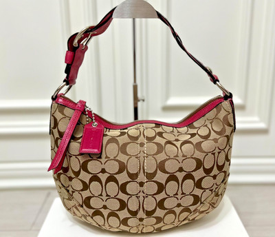 Coach Vintage Pink Signature Braided Shoulder Hobo Bag Soho Buckle Y2K 11858
