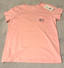 Vineyard Vines Shirt Youth L 16 Pink Short Sleeve Graphic Print Pocket Tee Flag
