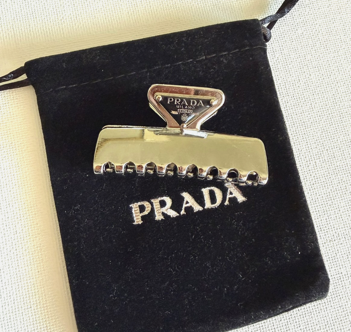 Prada Silver Tone Metal Claw Clip Hair Accessory Small (2 inches