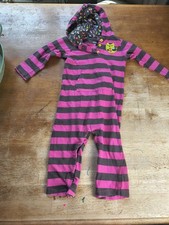 Vintage Carter's 24 months pink and brown striped hooded one piece jumpsuit with