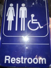 Lot Of 12 ADA Handicap Accessible Women  Men Restroom Sign, 9" x 6" Blue