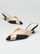 Manolo Blahnik Black/Gold Satin Vergamod 50 Mules Size 4.5/35