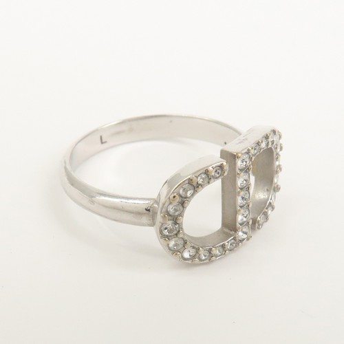 Christian Dior CD Logo Metal Rhinestone Ring Silver Authentic Used F/S - Picture 3 of 7