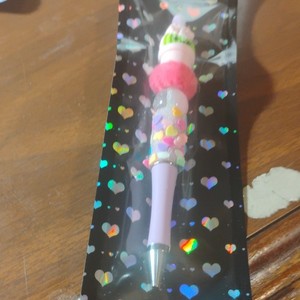 Novelty Cactus Topper Pom Pom Ballpoint Pen Black Ink Plastic Purple Barrel New
