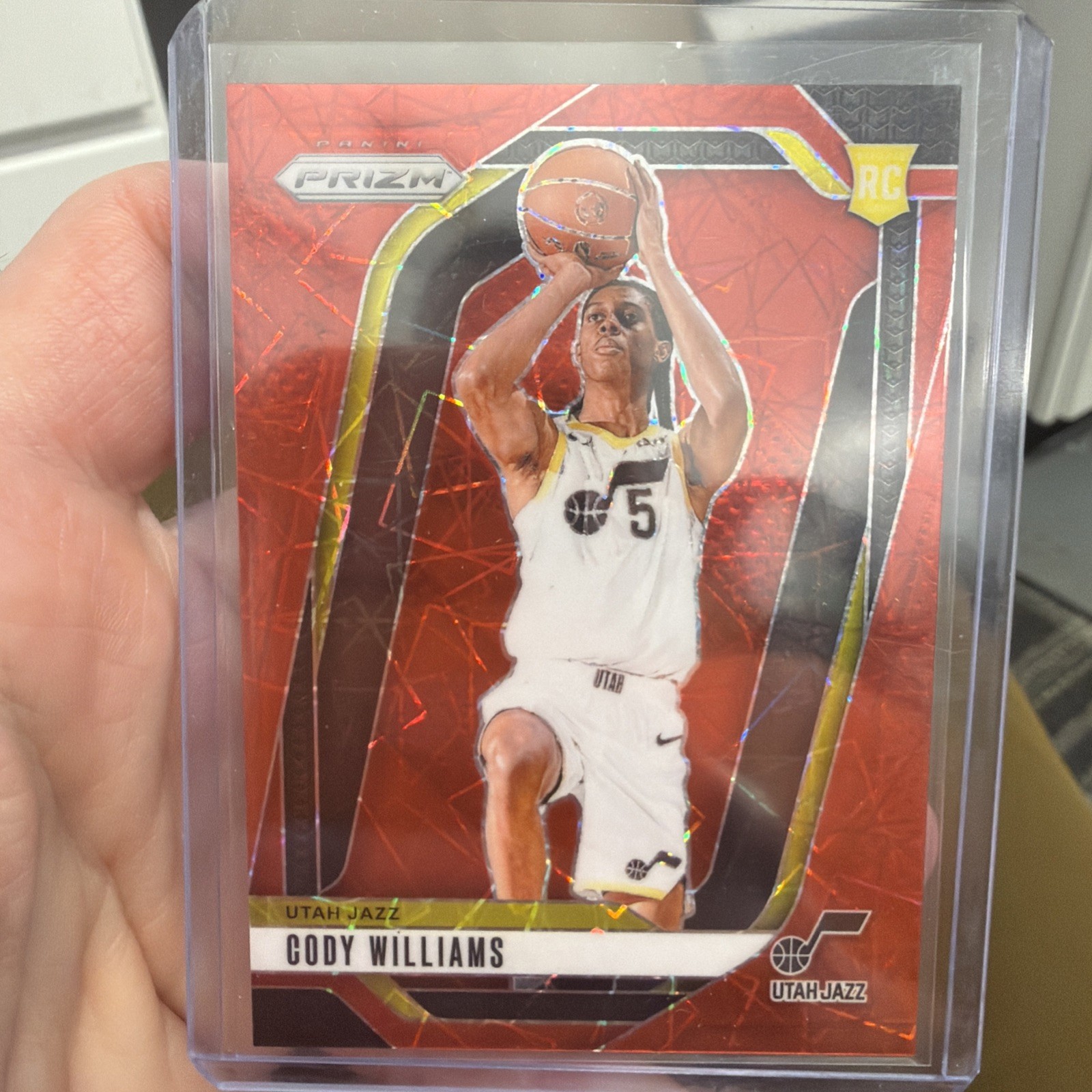 2024-25 Panini Prizm Cody Williams #232 Red Laser /35 Rookie RC Utah Jazz
