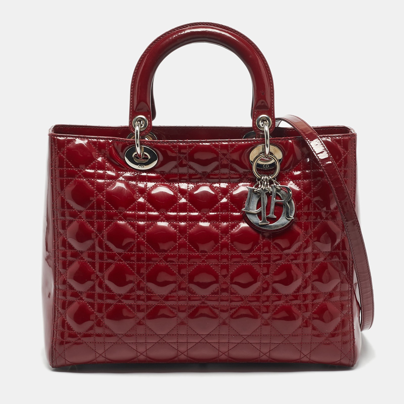 Dior Red Cannage Patent Leather Large Lady Dior Tote Bag  