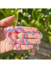Multicolor Dripping Heart Dangle Earrings One Size