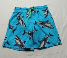 Old Navy Boy's Drawstring Printed Swim Trunks AE9 Sharks Large 10-12 NWT