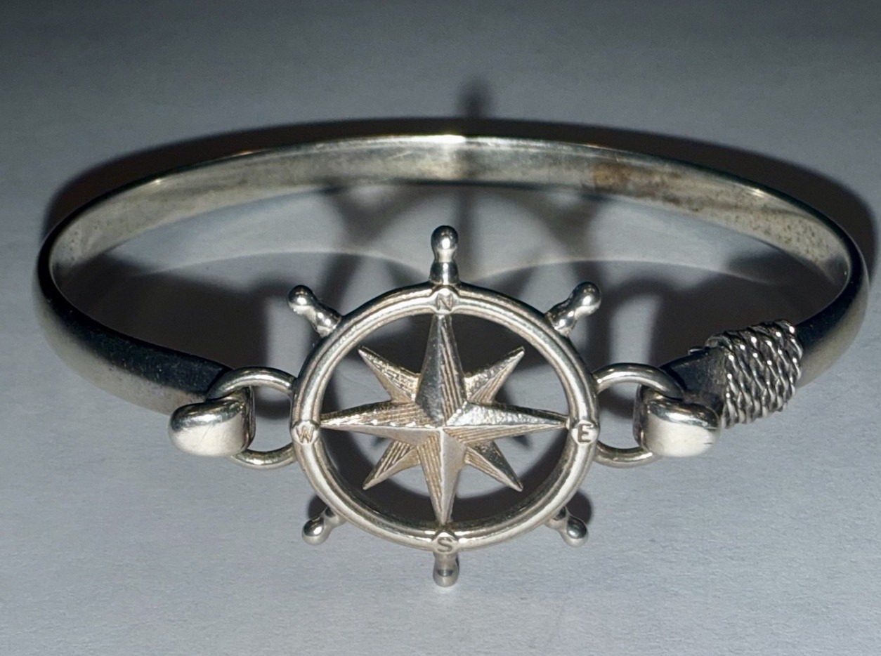 Designer Solid Sterling Silver Compass Star Hook … - image 1