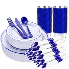 210 Piece Blue Disposable Dinnerware Set,Plastic Plates for Party, Include: 3...