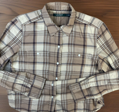 Lauren Ralph Lauren Flannel Shirt Women Sz M Plaid Button Up Long Sleeve Pockets