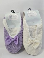 Carole Hochman Slipper Socks PLUSHFILL M/L Shoe Size:8-9 2 Pairs Purple  Crea