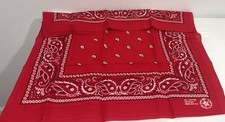 NOS Vintage Red Bandana Crafted With Pride In USA Lot of 2 Cotton Workwear 1960s