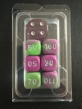 CCG Dice Set D6 Plastic Numbers Dots Purple Green Opaque 7 Pieces