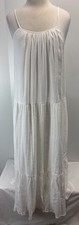 PQ Cotton Gauze Tiered Maxi Sundress Dress Sz S/XS White Sleeveless Beach Lined