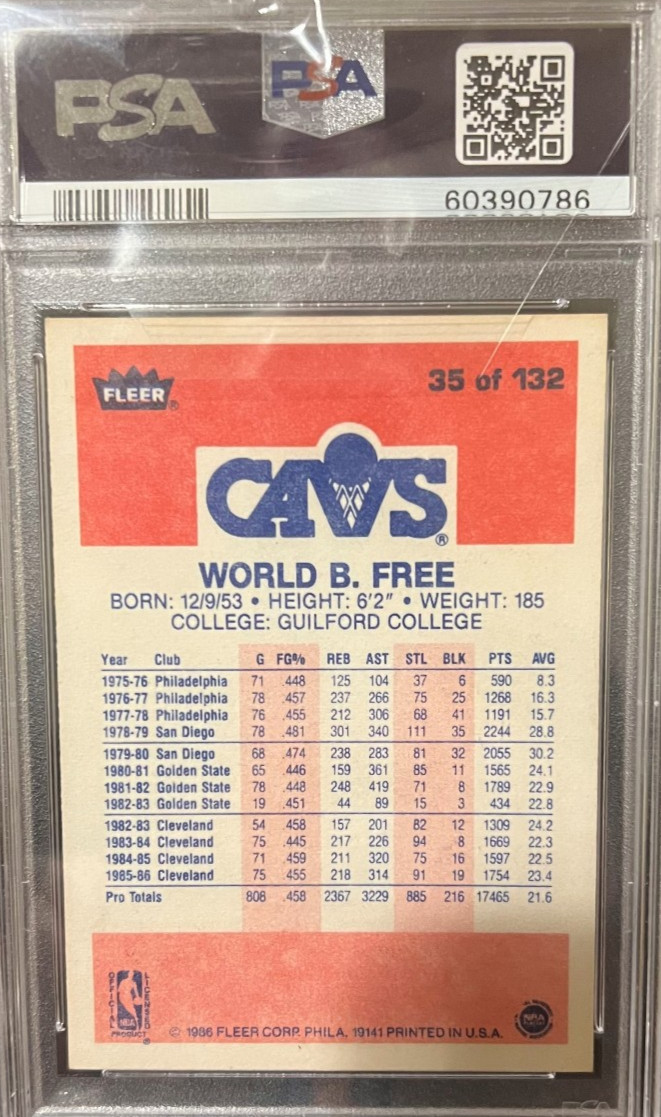 1986 Fleer WORLD B FREE #35 Cleveland Cavaliers Vintage Basketball PSA 8 view 2