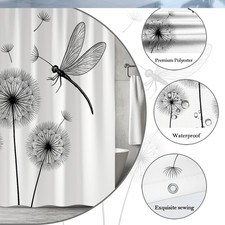 Dandelion Dragonfly Shower Curtain - Black and White Design