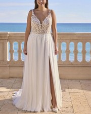 Plain Leaf Lace Wedding Dress Wedding Dress 32-60 Slit Tailored