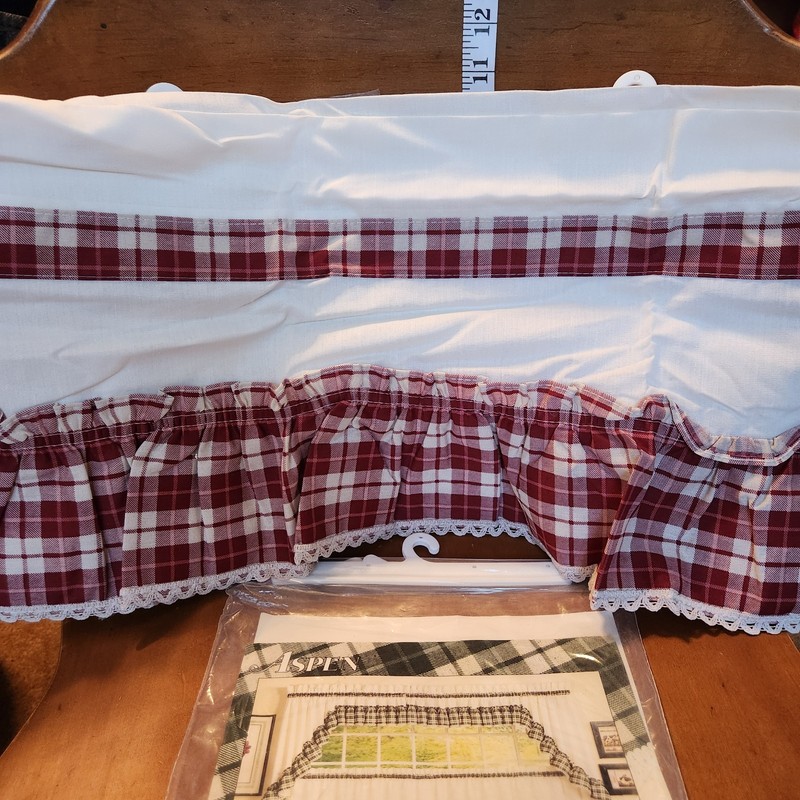 Cottage Core Ruffled Filler Valances 3 White And Red 52in Wide 12in Length 