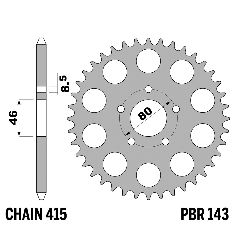 Pignon PBR en fer robuste 44 dents pas 415 pour moto ancienne Garelli Sahel 50