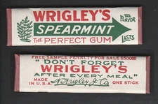 Advertising chewing GUM STICK with wrapper label --- WRIGLEY'S FREE SAMPLE 1919