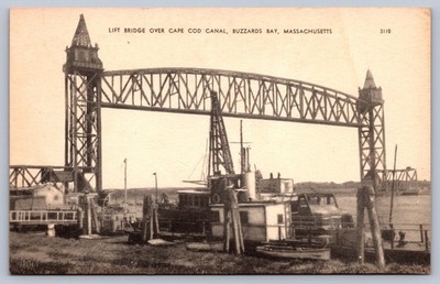Postcard Buzzards Bay MA Lift Bridge Over Cape Cod Canal