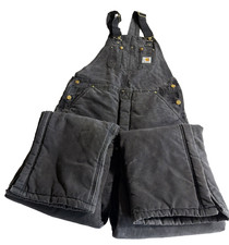 VTG Distressed Carhartt Overalls Bib Black Double Knee Insulated Coveralls 36x31