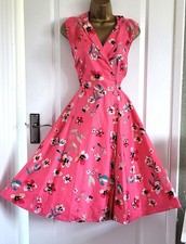 MONSOON *MAISIE* Pink Dress Size 14 Multi Floral Cotton Collared Fit & Flare
